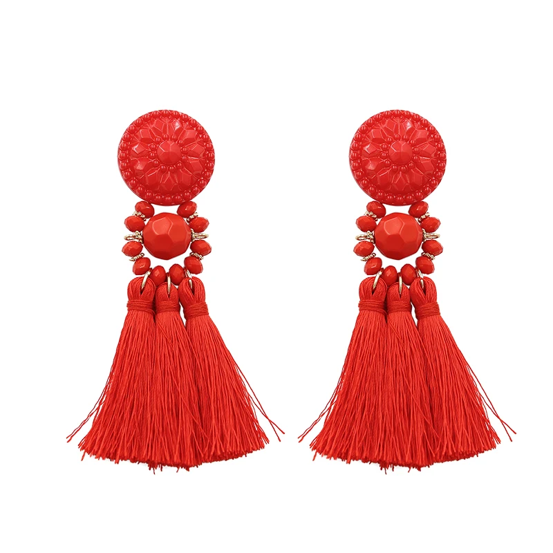 Модные женские маленькие тканевые серьги с кисточками, Boho ювелирные изделия ручной работы, Aretes De Mujer Boucle D'oreille Femme, летние серьги с бахромой - Окраска металла: Big size-red