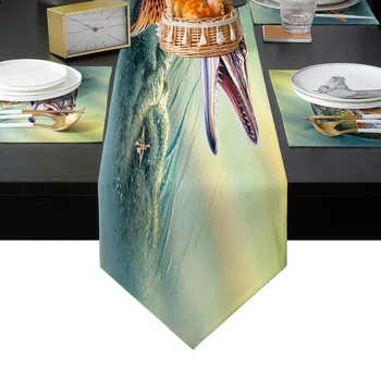 Życie morskie podwodne ryby ryk stół bieżnik na stół maty pokrywa dla domu wesele bankiet festiwal Party Catering dekoracja hotelu tanie i dobre opinie CN (pochodzenie) PRINTED wyszywana Do hotelu Poliester Bawełna Drukuj Table Runner LEO00425