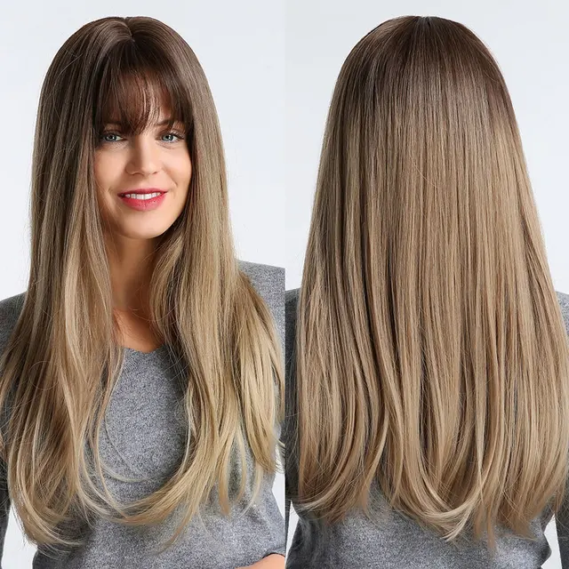 GEMMA Red Brown Copper Ginger Long Straight Synthetic Wigs for Women Natural Wave Wigs with Bangs Heat Resistant Cosplay Hair LC169-1