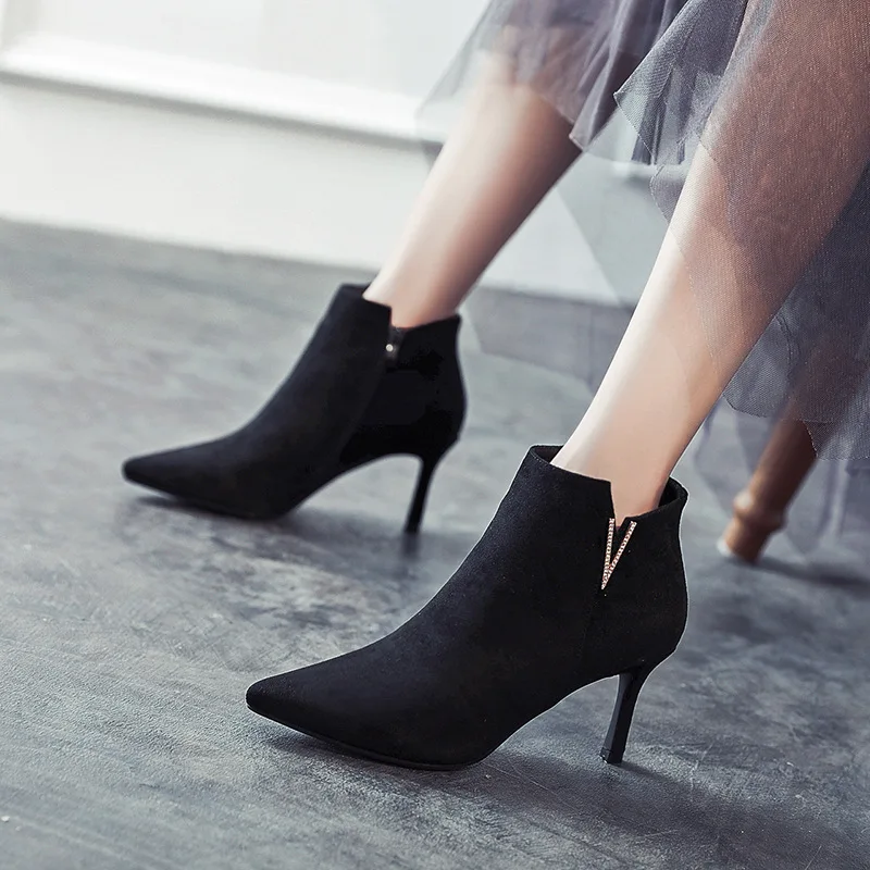 

What Thin Boots Pointed Toe 2019 Autumn And Winter New Style High-Heel Red Boots WOMEN'S Boots Side Zipper Short Ankle Boots