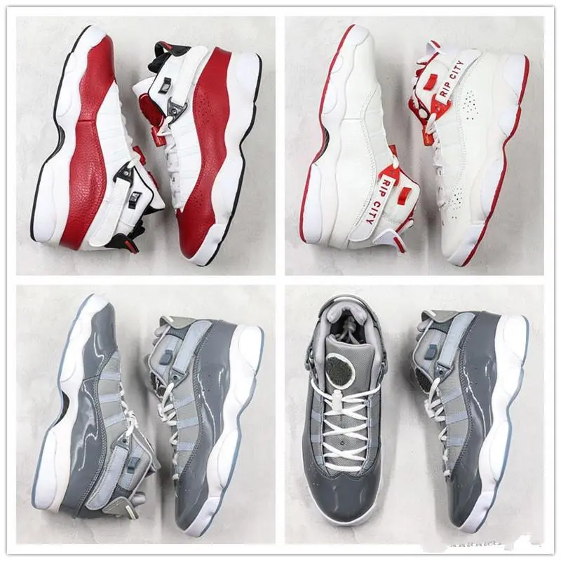 

2019 6 Rings High Basketball Shoes White Red Grey Mens Women Real Carbon Fiber Sport Sneaker Trainer Size 36-45
