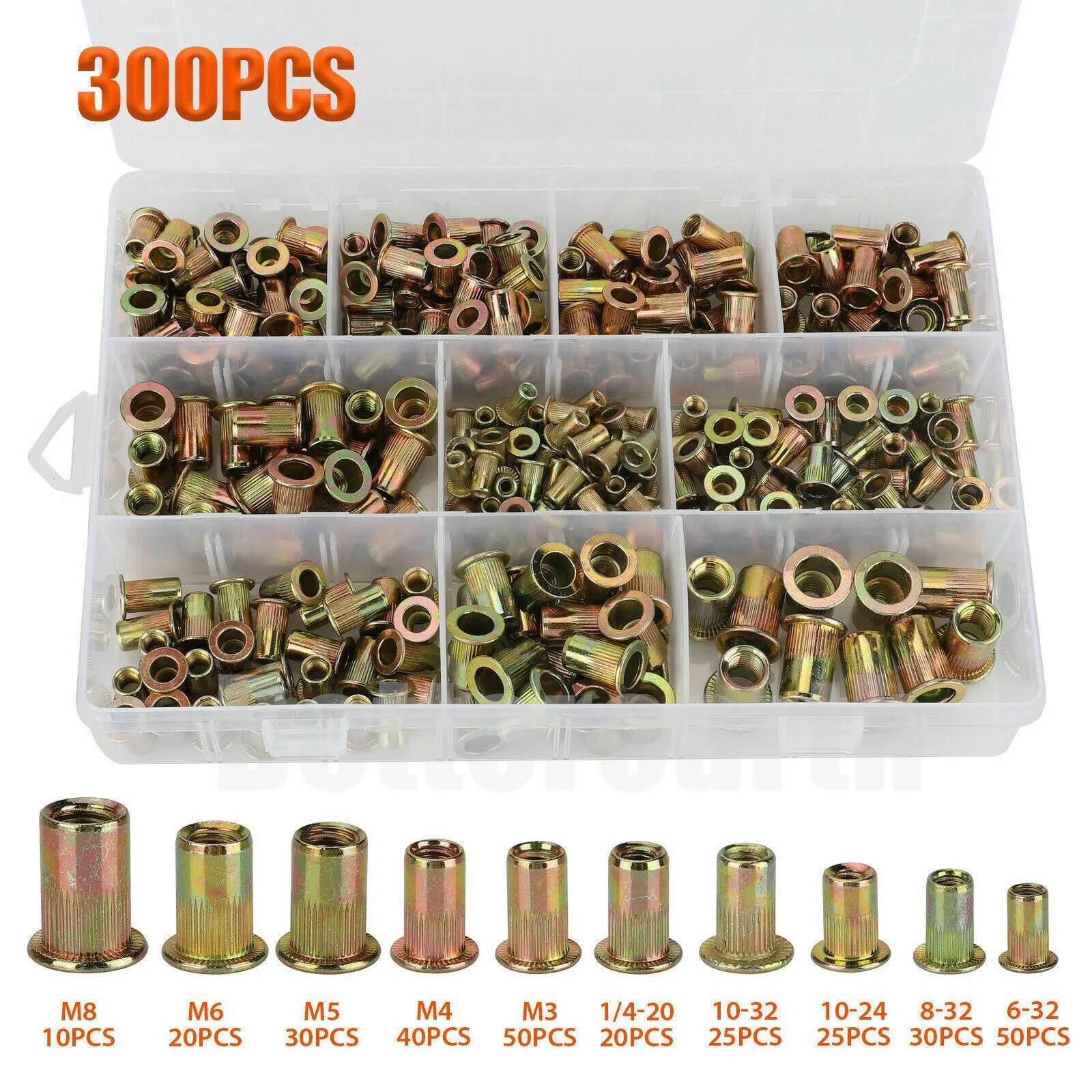 Porcas de Rebite de Aço Carbono Aço Carbono m3 m4 m5 m6 m8 Flat Head Rivet Nuts Conjunto Peças de Hardware 632 8-32 1024 10-32 4-20 300 Pcs