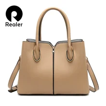 Женская элегантная сумка REALER, женская кожаная сумка, женская сумка через плечо, Большая вместительная сумка-мессенджер с ручкой сверху