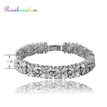 

Rainbamabom Luxury 925 Solid Sterling Silver Created Moissanite Gemstone Birthstone Bangle Charm Bracelets Jewelry Wholesale