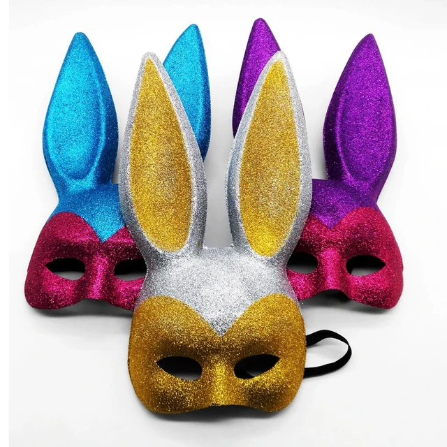 Costume Props Halloween Laidy Bunny Ears Mask Sexy Girl Rabbit Ears Glitter Gold Blue Purple Masquerade