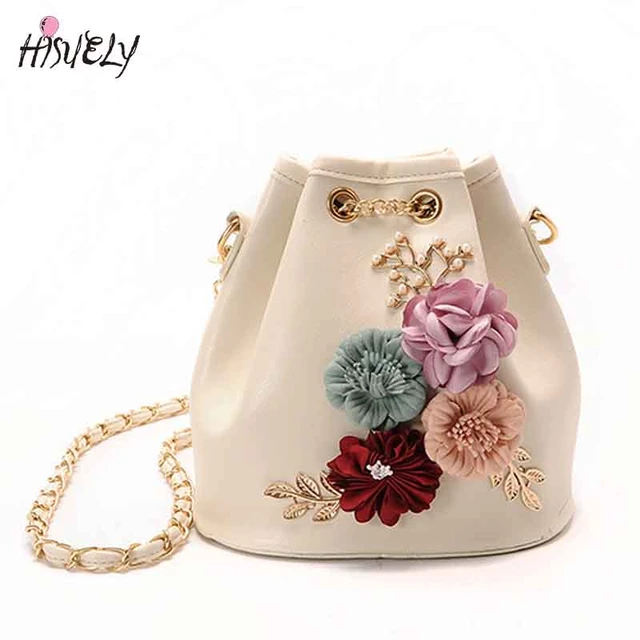 Flowers Bucket Bag Decoration Drawstring Crossbody Bags Women mini