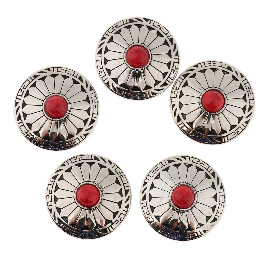 5 Pieces Round Floral Rivets Buttons with Screw Back For Bags Wallets Saddles