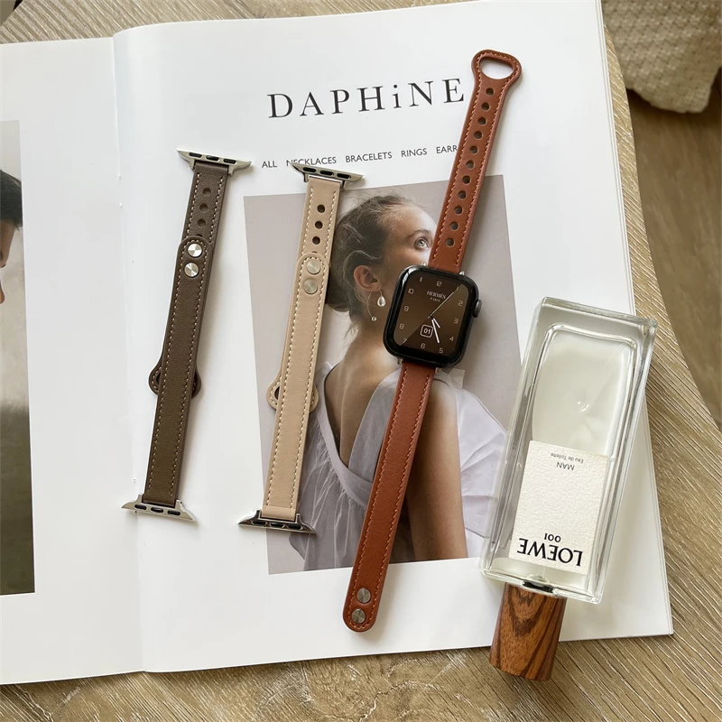 Ремешок Correa для Apple Watch Band 38 мм 40 42 44 41 45 тонкий кожаный браслет iwatch Series 7 6 5 4 3 2 se |