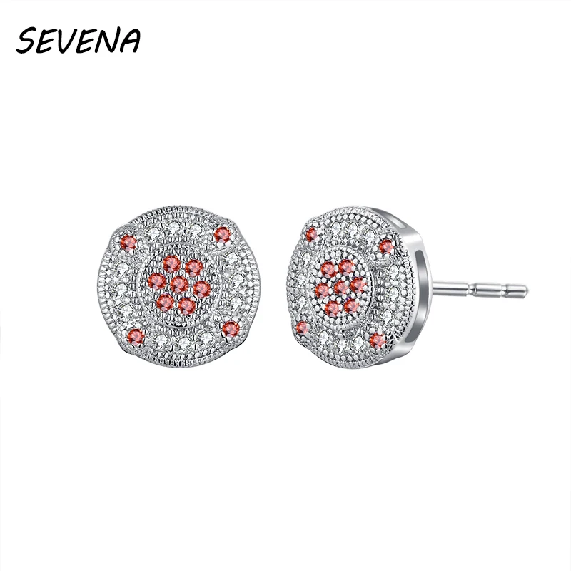 Женские серьги SEVEN круглые с фианитом AAA розовые/фиолетовые/желтые/розово-красные