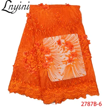 

Embroidery 3D Flowers Lace Fabric Top Selling African Lace Fabric with Beads French Tulle Mesh Lace for Evening Party L2787B