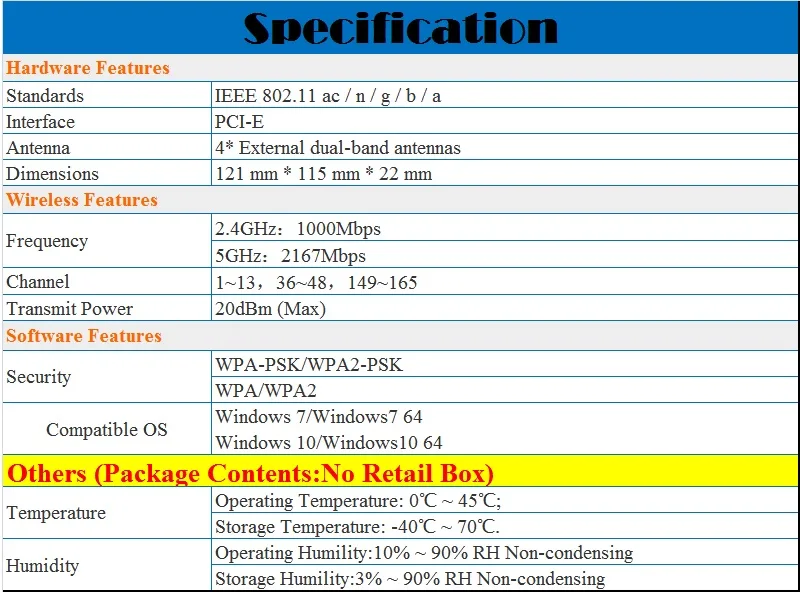 Chin-Firmware, 802.11AC PCI-E беспроводная сетевая карта, 2,4 ГГц 1000 м 5 ГГц 2167 м, 3167 Мбит/с внешний WiFi адаптер, 4* Exter/антенны