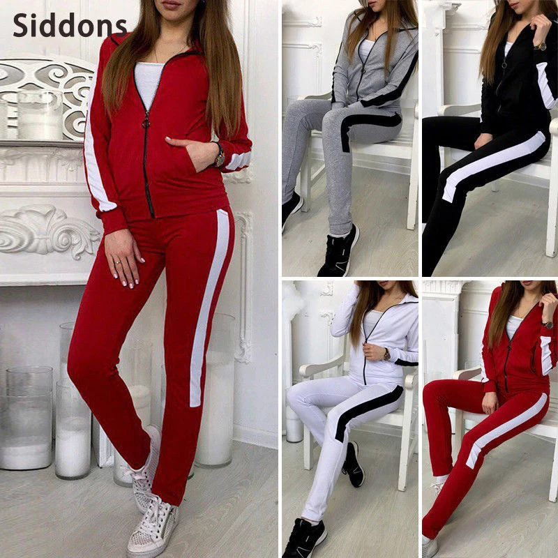 

Siddons Jackets Autumn Winter Women's Two Piece Set Zipper Long Sleeve And Trousers Sportswear Tracksuit