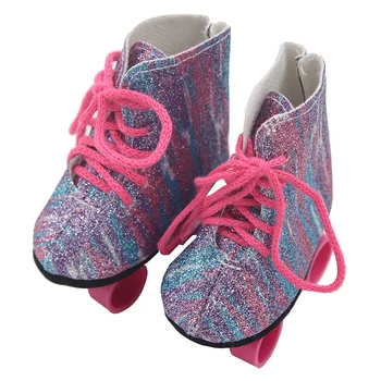 

7CM baby dolls shoes newborn Fashion white purple roller skates pulley shoe Baby toys fit American Girls doll