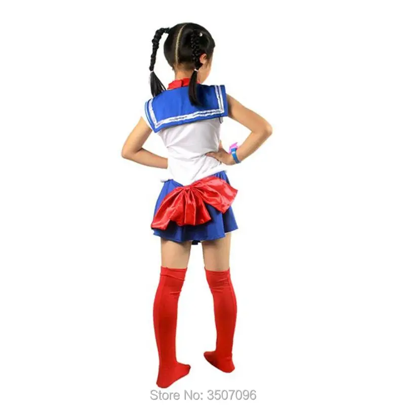Японское аниме Детский костюм Сэйлор Мун на Хэллоуин косплей фантазии платье Дети Девушки сценический костюм комплект платье повязка на шею