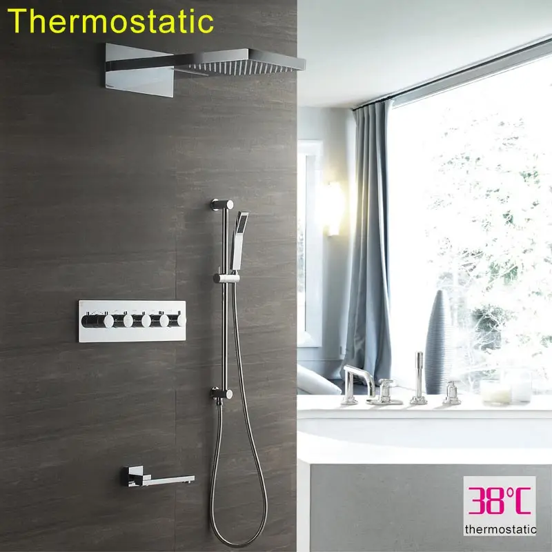 Thermostatic Shower Скрытый смеситель для душа 304 SUS зеркальная полировка Большая насадка для душа дождь водопад душевая головка Термостатический душ - Цвет: Thermostatic Shower