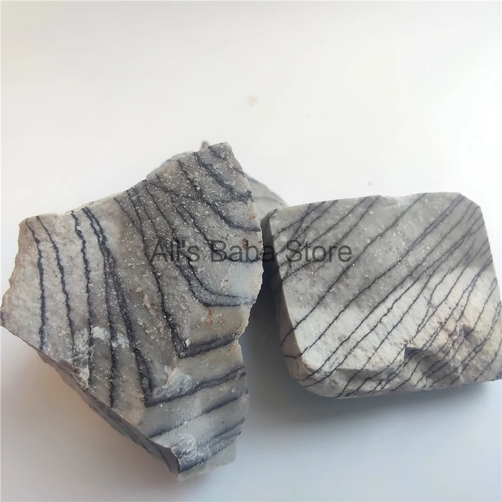 80g Natural Limestone With Black Thread Healing Obelisk Black And White