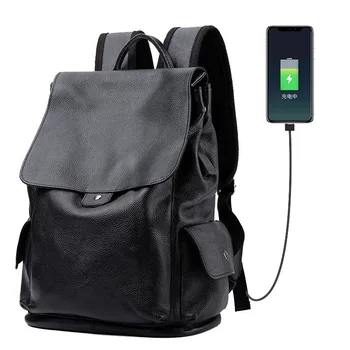 

Man's Leather Backpack Multi-function Large Capacity LeisureStudent's Schoolbag Head Layer Cow Leather Computer Bag