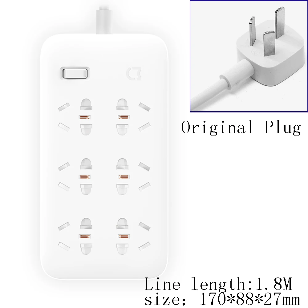 Xiaomi Mijia no usb power Strip 3 6 8 портов разъем питания вкл/выкл 2500 Вт 10A 250 В защита от перегрузки для офиса дома mihome - Цвет: 6-hole position