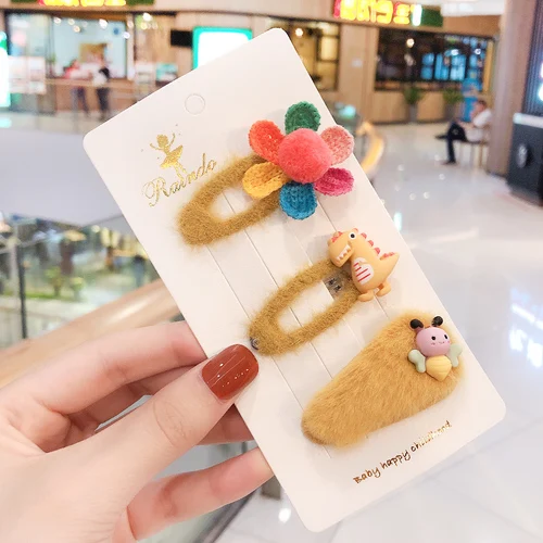 Yellow flower-3 Pcs Raindo 10 шт./кор. изящное нижнее белье с принтом из мультиков для девочек кашемировые Мягкая безрукавка с искусственным мехом заколки милые детские Заколки для волос Дети Мода женские аксессуары для волос - Цвет: Yellow flower-3 Pcs