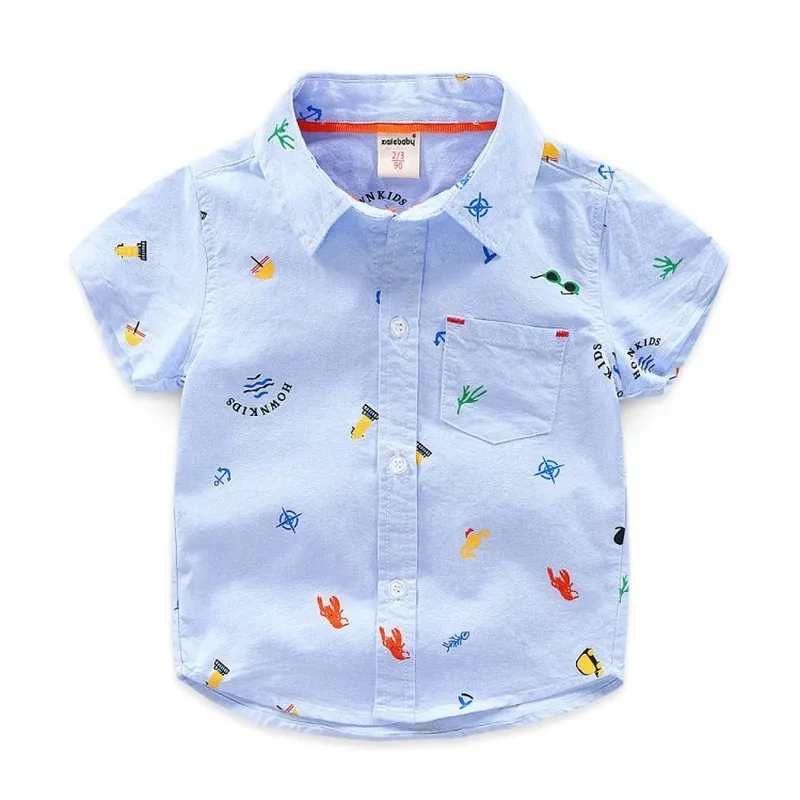 

Childrens Shirt Summer New Style Boy's Korean-style Short Sleeve Fold-down Collar Printed Shirt Childrenswear