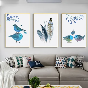 

Frameless Paintings Nordic Small Fresh And Simple Style Blue Birds Paintings Home Wall Decoration Fashion Fun Hanging Paintings