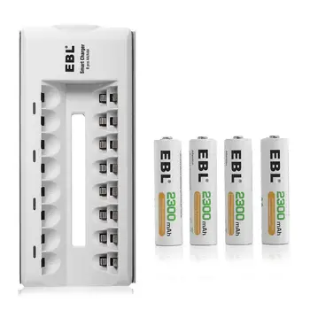 

EBL 4pcs 3.7v 2300mah Lithium Rechargeable-Battery With 8 Bay Battery Charger For Flashlight Toys Camera