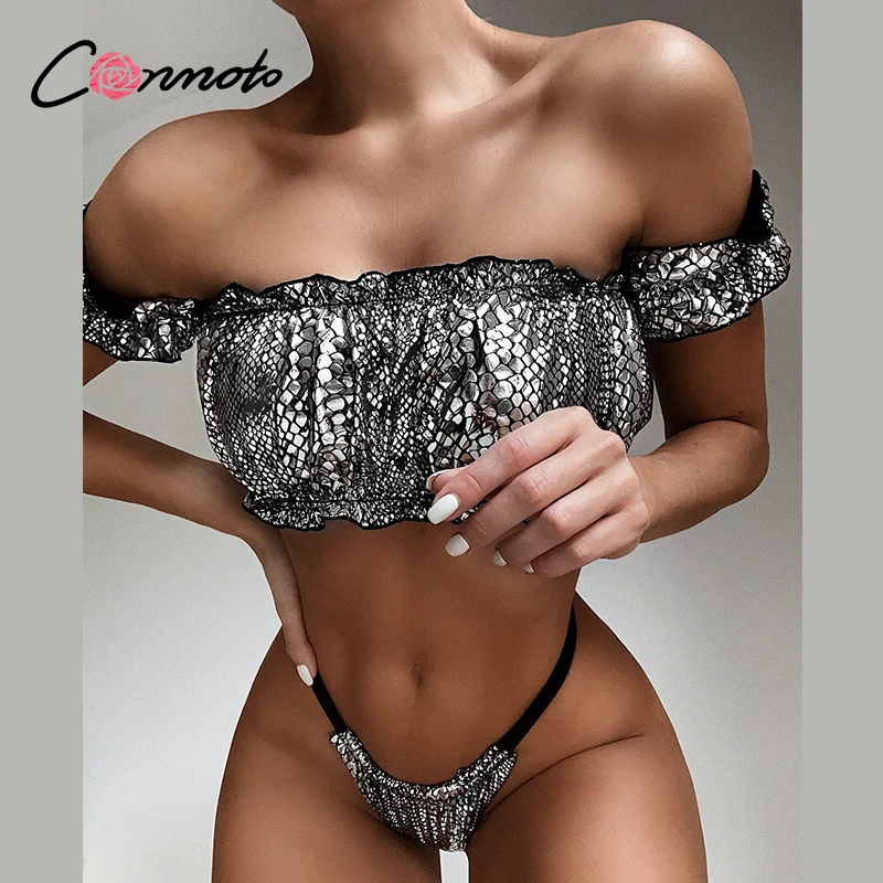 

Sexy bikini push up high cut thong swimsuit women off shoulder swimwear 2020 ruffle bathing suit female new bodysuit bathers