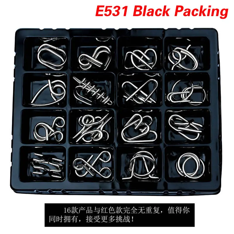 Black Packing 3D металлическая проволока головоломка 16 шт./компл. ZHL классический узел интеллект Пряжка Блокировка головоломка антистресс Развивающие игрушки для детей - Цвет: Black Packing