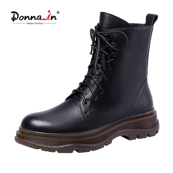 

Donna-in Genuine Leather Lace-up Zipper Martin Boots Female British Style 2020 Autumn and Winter New Thick-soled Short Boots