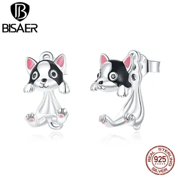 

BISAER Hot Sale 925 Sterling Silver Cute Puppy Stud Earrings for Women Round Cute Animal Women Jewelry Brincos GXE978