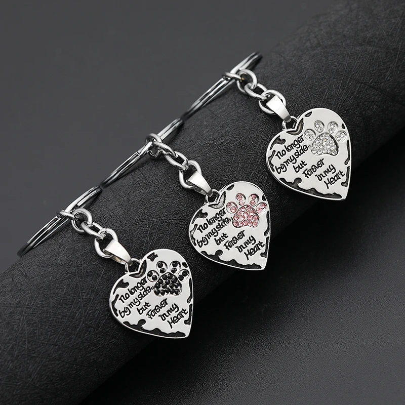 Hunde pfote drucken Kristall Schlüssel ring Design nicht mehr an meiner Seite, sondern für immer in meinem Herzen Haustier Liebhaber Schlüssel bund Tag gestempelt Schlüssel ringe Geschenke – Detail 6