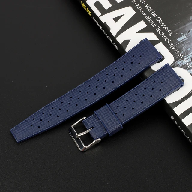 Tropical Fluorine Rubber Watch Band 20mm 22mm Waterproof Porous Breathable Diving Sport Men Women Watch Strap Replacment blue