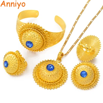 

Anniyo Ethiopian Jewelry set Gold Color Pendant Necklaces/Earrings/Ring/Bangle Eritrea Africa Habesha Wedding Party #001617