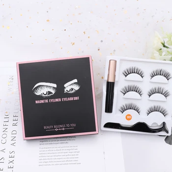 

3 Pairs Magnet False Eyelashes & Magnetic Liquid Eyeliner & Tweezer Makeup Set Natural Reusable Faux Mink 3D Eyelash