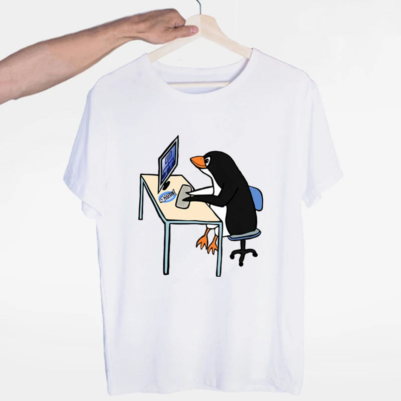 Футболка для компьютера с пингвином LINUX летняя повседневная модная футболка