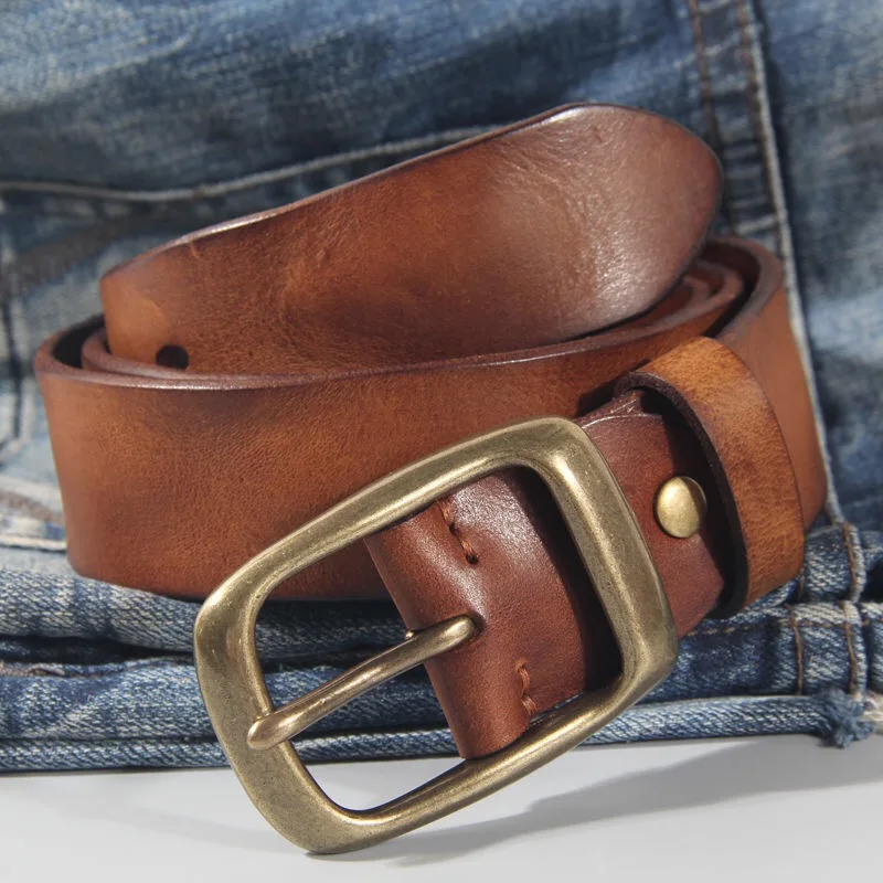 100% cowhide New Fashion Leather Retro Handmade Copper buckle men's belt Luxury Belt Genuine Leather Belt Jeans Wide  Men's Belt