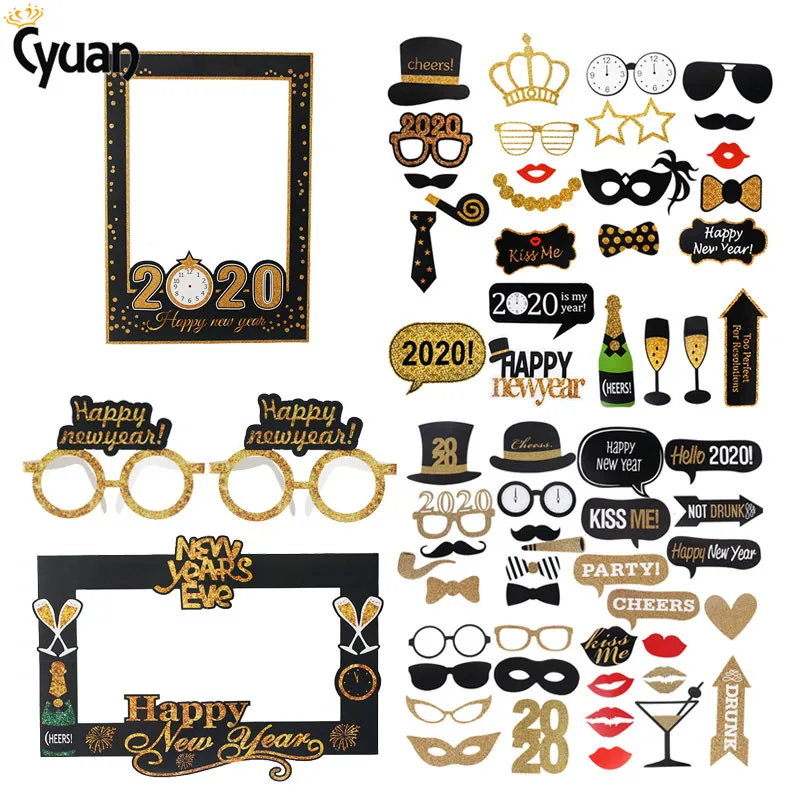 

Happy New Year 2020 Photo Booth Frame Props Hat Mustache Lip Photobooth Props Cheers New Year Eve Party Favors Christmas Decor
