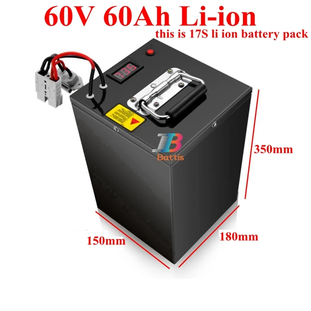 62.9V 60V 60Ah lithium ion battery BMS 17S 62.9V 63V li ion battery for  3000w scooter bike Tricycle Motorcycle +10A charger