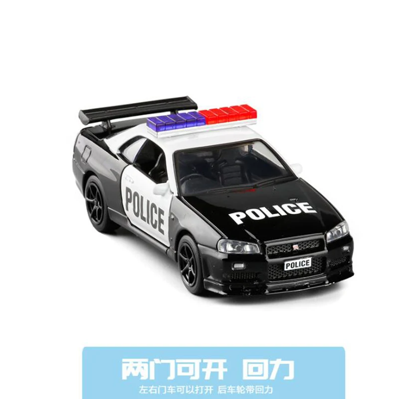 Модель 1/36 Nissan GT R R34 полицейский автомобиль литые под давлением металлические