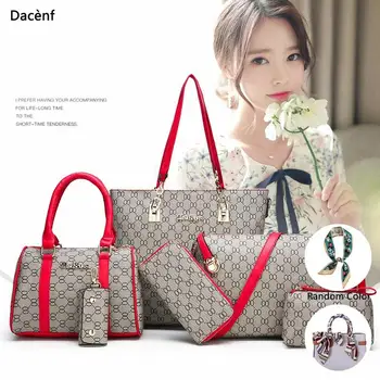 

Women Crossbody Bags 2020 New PU Leather Bags Handbags 6-piece Set Functional Portable Large Capacity Inclined shoulder bag