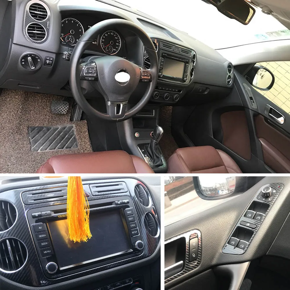 Для Volkswagen Tiguan 2010- внутренняя Центральная панель управления дверная ручка наклейки из углеродного волокна наклейки аксессуары для стайлинга автомобилей