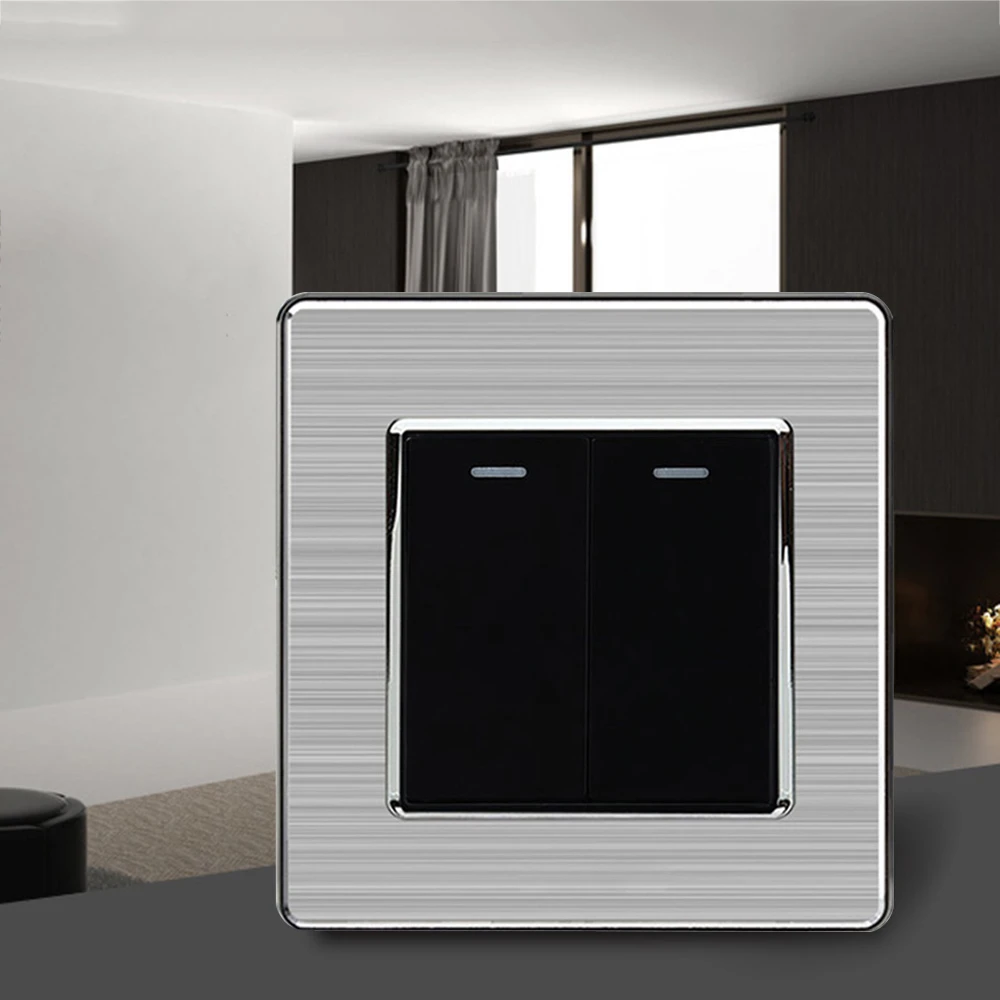 Luxury Wall Switch Socket Two Two Open Billing Control Stainless Steel UV Panel Interruptor For Hotel Home Office Power Switch