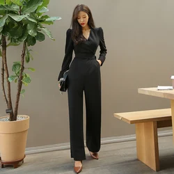 Novo macacão feminino elegante, moda primavera, escritório, cintura alta, manga comprida, outono, casual