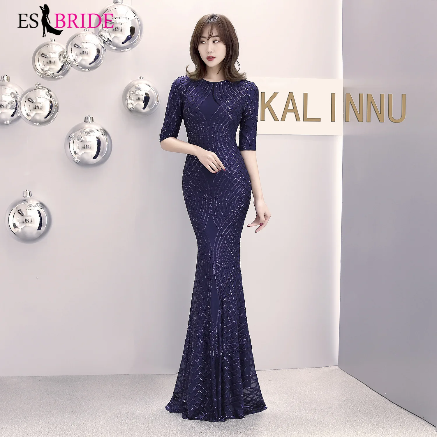 

Evening Dresses Long Sparkle 2019 New Half Sleeves Women Elegant ES2922-1 Sequin Mermaid Maxi Evening Party Gowns abendkleider