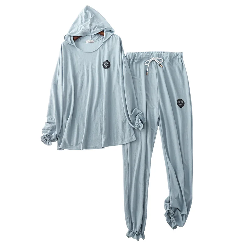 

Two-piece Set Autumn Women Pyjamas Long Sleeve Trousers Cotton Sleepwear Ladies Thin Homewear Loose Casual Plus Size Pajamas Set