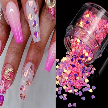 

1 box of colorful holographic manicure glittering sequins rainbow heart pieces butterfly DIY mixed sequins nail decoration
