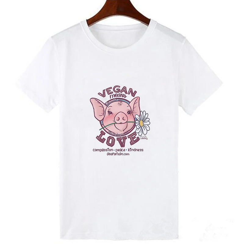 Эффектно Vegan Love Женская футболка друзья не еда короткий рукав Harajuku Графический футболки Ulzzang Винтаж уличная негабаритных топы - Цвет: 19bk561-white