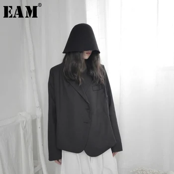 

[EAM] Women Black Split Asymmetrical Blazer New Lapel Long Sleeve Loose Fit Jacket Fashion Tide Spring Autumn 2020 1S223