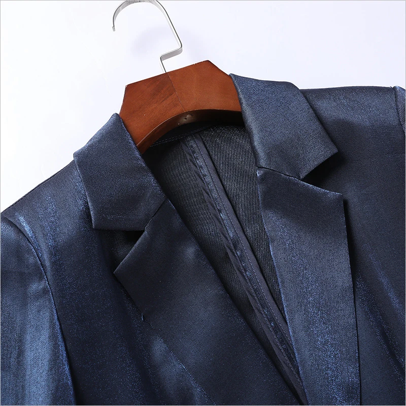 YNZZU Elegant Office lady Blazer Coat Women Spring Autumn Satin Blingbling Long Sleeve Fitness Female Jacket Outwears A1309