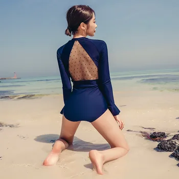 

One Piece Swimsuit With Push Up Swimsuits Woman 2019 Bikini One-Piece Surfing Female Long Sleeve Suit Pure Color Backless Thin